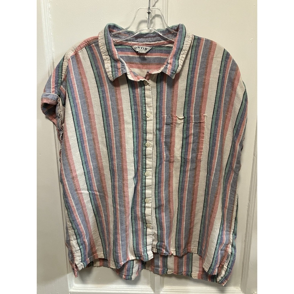 Orvis Women's Linen Blend Short Sleeve Top Button Front Shirt   XL